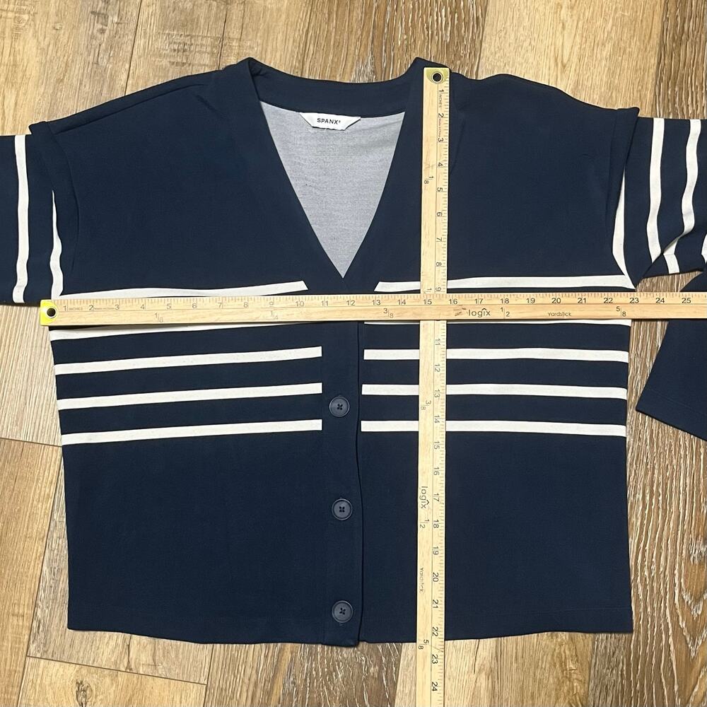 Spanx AirEssentials Womens Striped Button Front Cardigan Navy XL Nautical Preppy - Picture 6 of 6